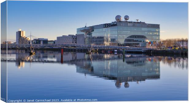 Reflections of Pacific Quay, Glasgow Canvas Print by Janet Carmichael