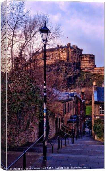The Vennel Viewpoint of Edinburgh Castle Canvas Print by Janet Carmichael