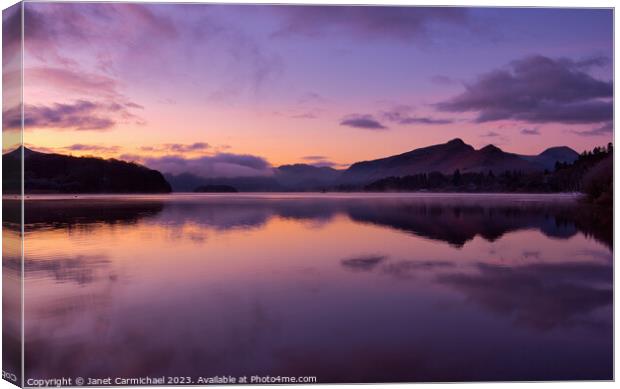 Sunset Silhouettes at Derwentwater Canvas Print by Janet Carmichael