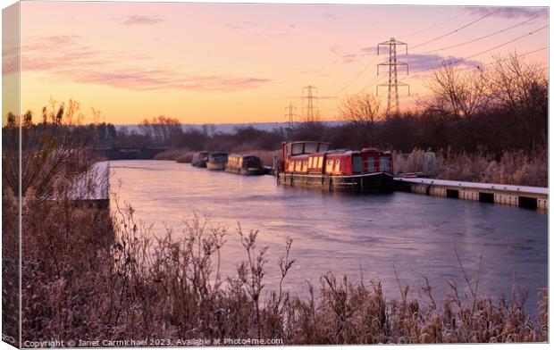 Winter Sunrise over a Frozen River Carron Canvas Print by Janet Carmichael