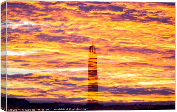 Margate Lighthouse Sunset Canvas Print by Clare Edmonds