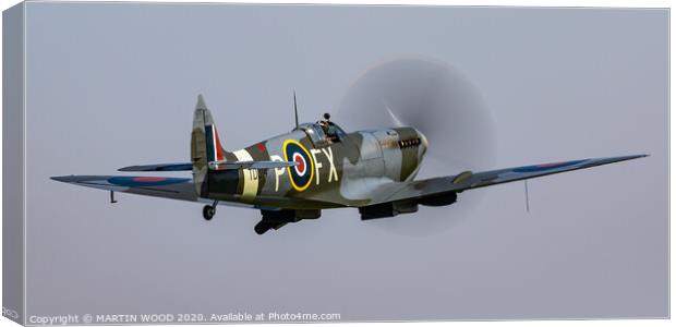 Spitfire TD314 Take-off Canvas Print by MARTIN WOOD