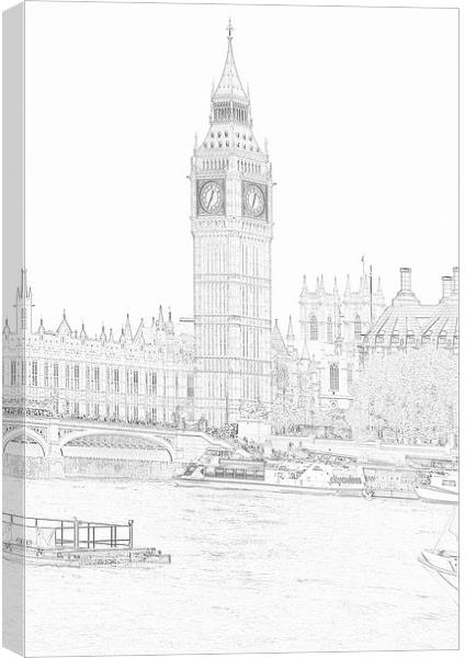 Pencil Sketch Queen Elizabeth Tower Big Ben London Canvas Print by Les Morris