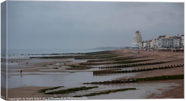 Low Tide at Hastings Seafront. Canvas Print by Mark Ward