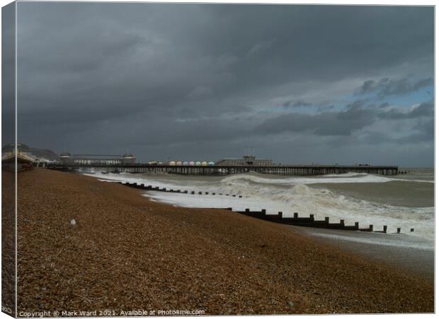 Stormy Sea in Hastings. Canvas Print by Mark Ward
