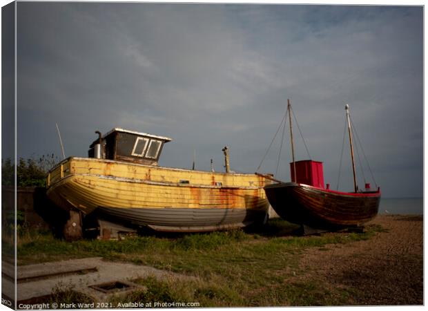 Retired Fishing Boats at the Stade Hastings. Canvas Print by Mark Ward