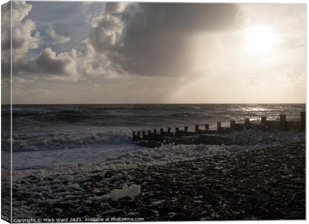 Foaming Sussex Sea Canvas Print by Mark Ward