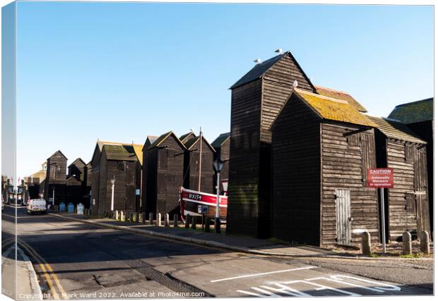 Net Shops of The Stade. Canvas Print by Mark Ward