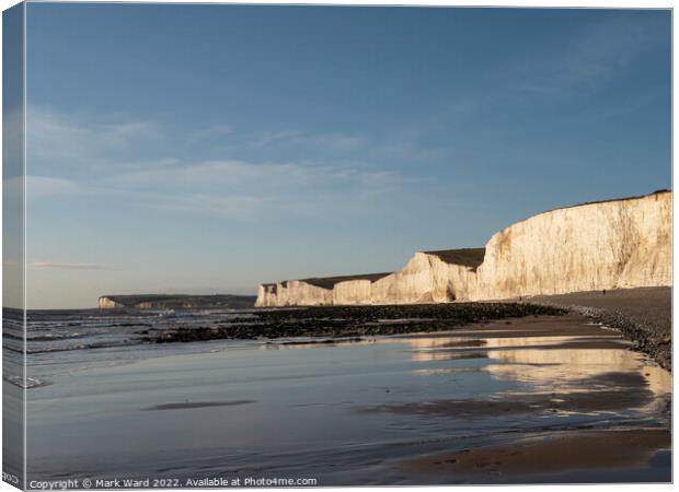 Beachy Head and The Seven Sisters in Reflection. Canvas Print by Mark Ward