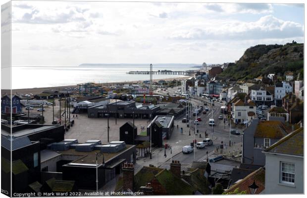 Hastings Seafront from the East Hill Canvas Print by Mark Ward