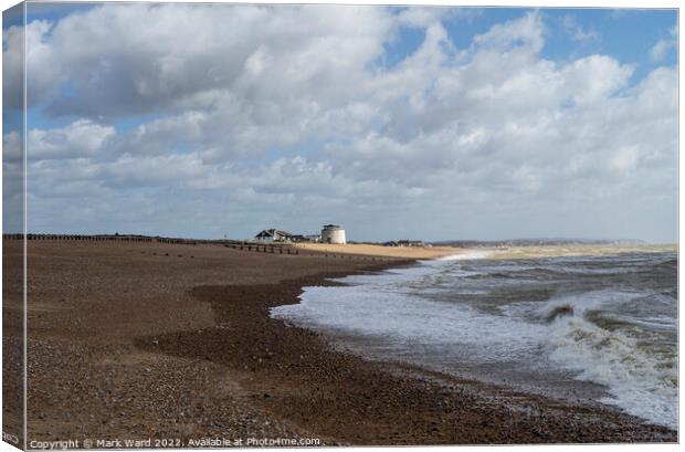 The beach at Pevensey Bay. Canvas Print by Mark Ward