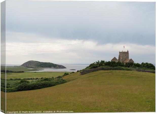 The Church of St Nicholas in Uphill and Brean Down. Canvas Print by Mark Ward