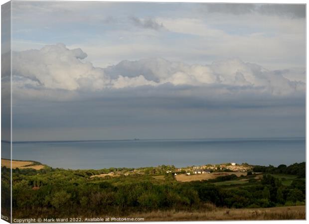 Fairlight village and a distant Dungeness. Canvas Print by Mark Ward