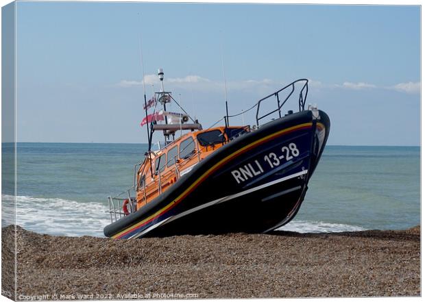 Beached at speed on Hastings shingle. Canvas Print by Mark Ward