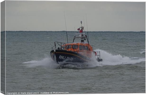 Hastings Lifeboat speeding to the rescue Canvas Print by Mark Ward