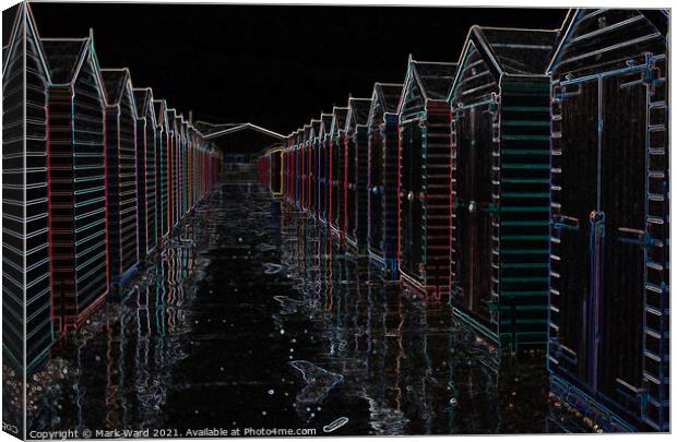 Rows of Beach Huts Glowing. Canvas Print by Mark Ward