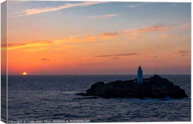 Sunset Gwithian lighthouse Cornwall Canvas Print by Craig Leoni