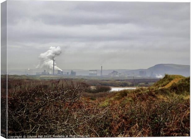Port Talbot steel works from Kenfig  Canvas Print by Gaynor Ball