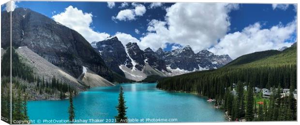 THE JEWEL OF THE ROCKIES. Panoramic view of spectacular natural turquoise color lake  Canvas Print by PhotOvation-Akshay Thaker