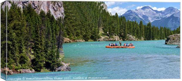 A group of people on a boat in Banff National park, Canada Canvas Print by PhotOvation-Akshay Thaker