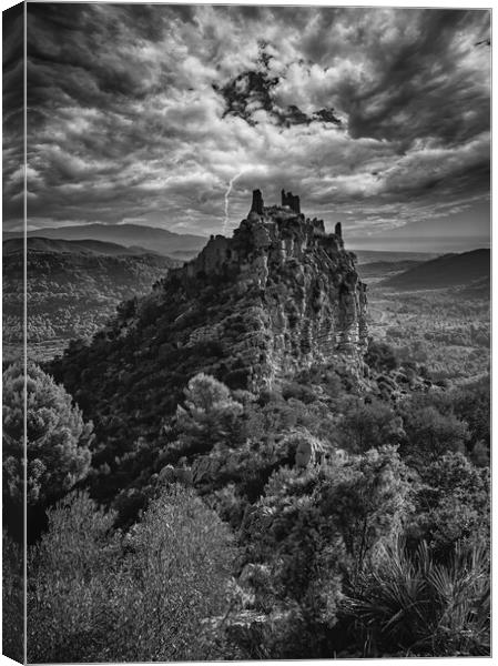 A castle on the mountain under the storm in black and white Canvas Print by Vicen Photo