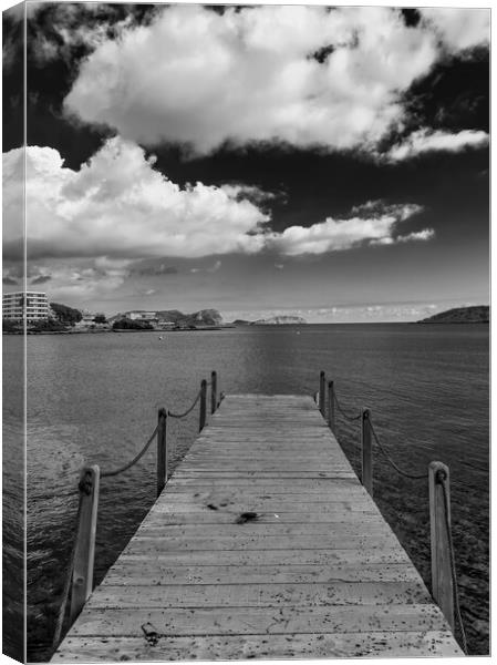 Wooden jetty in black and white, Ibiza Canvas Print by Vicen Photo