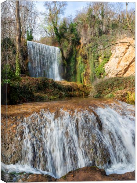 Double waterfall with the whimsical one in the background at the Monasterio de Piedra Canvas Print by Vicen Photo
