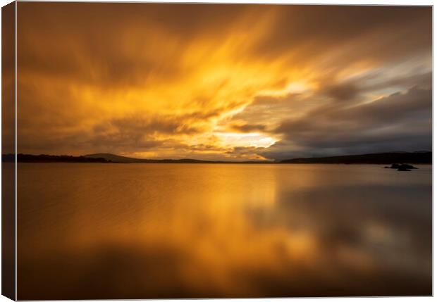 Photograph with a calm lake in Soria in a golden sunrise Canvas Print by Vicen Photo