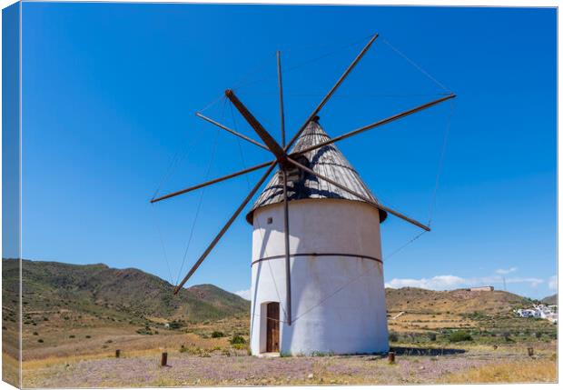 Photograph with an old windmill in Almeria Canvas Print by Vicen Photo