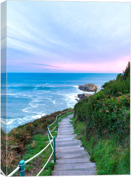 Photography with some stairs to the Cantabrian in Zarautz Canvas Print by Vicen Photo
