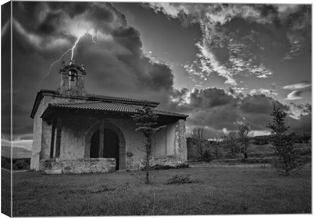 A lonely hermitage under a thunderstorm in black and white Canvas Print by Vicen Photo
