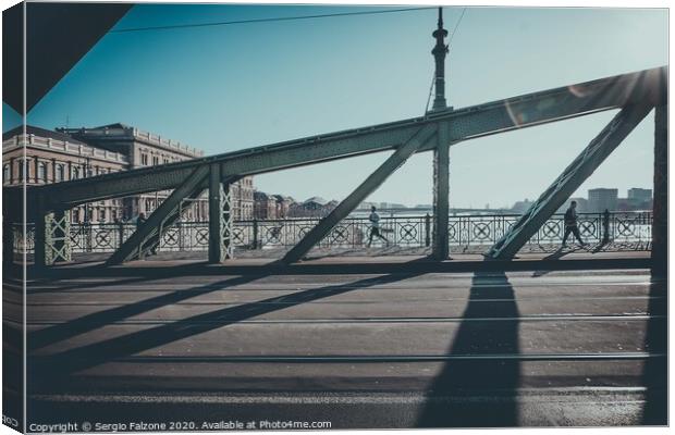 Shadows on Liberty Bridge, Budapest Canvas Print by Sergio Falzone