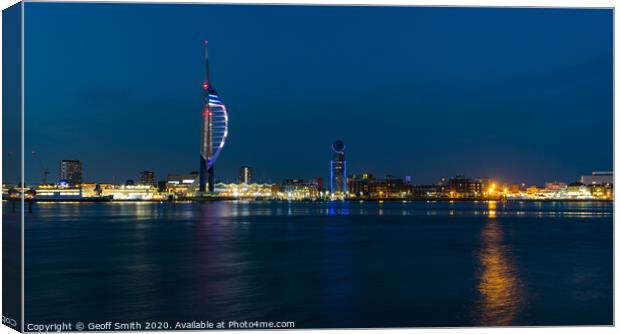 Night view of Portsmouth Canvas Print by Geoff Smith