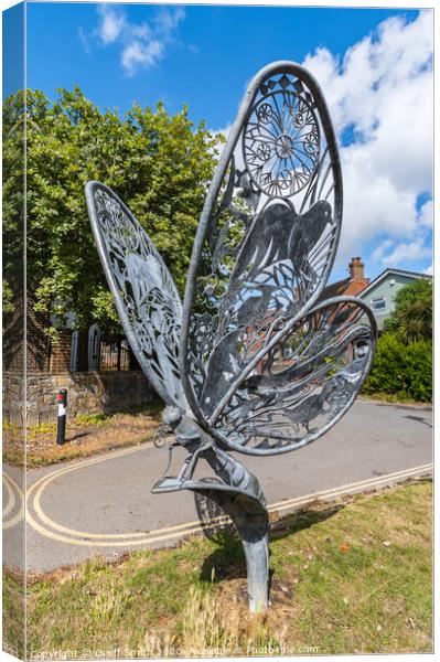 Butterfly sculpture at Chichester Canal Canvas Print by Geoff Smith