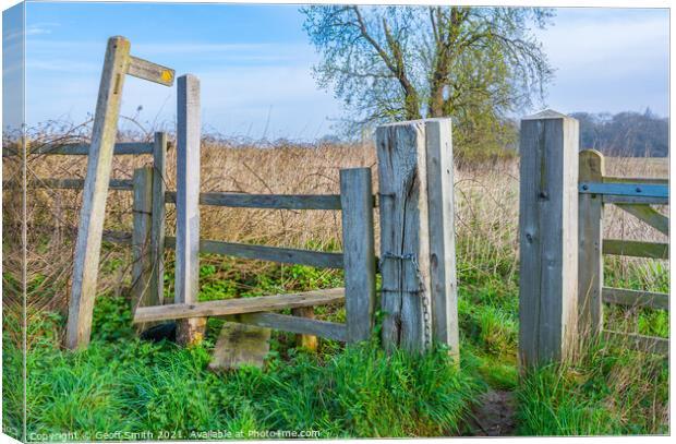 Wooden Stile in British Countryside Canvas Print by Geoff Smith