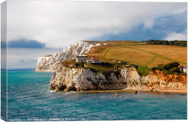 Tennyson Down and Fort Redoubt Freshwater Bay Canvas Print by Allan Bell
