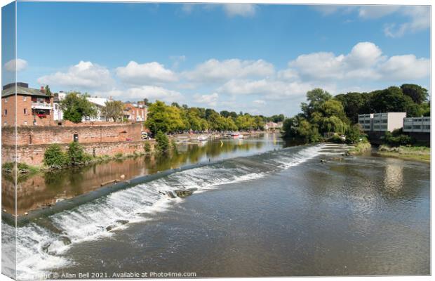 River Dee and weir looking upstream Canvas Print by Allan Bell