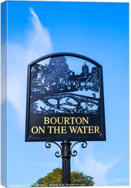 Town sign Bourton-on-the-Water. Canvas Print by Allan Bell