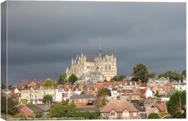 Cathedral Church towering over Arundel town Canvas Print by Allan Bell