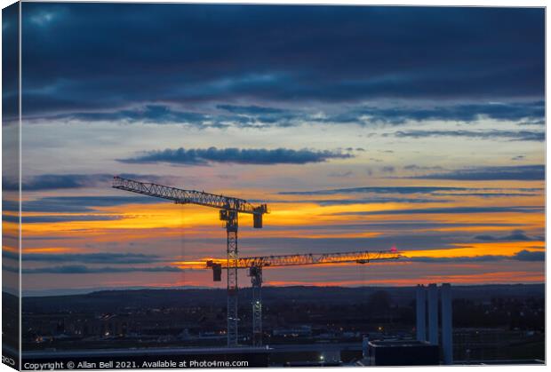 Cranes at Sunset Canvas Print by Allan Bell