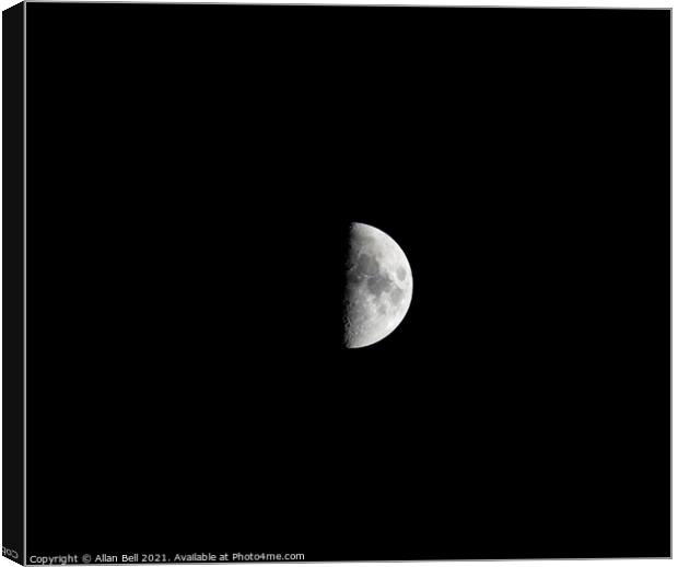 First Quarter moon in Black Sky Canvas Print by Allan Bell