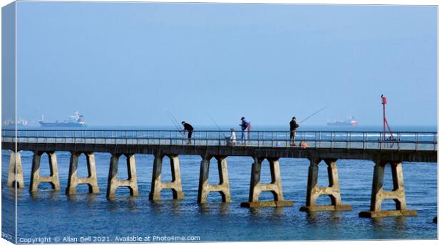 Anglers on RNLI Pier Bembridge Isle of Wight Canvas Print by Allan Bell
