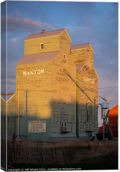 Elevator row in Nanton Canvas Print by Jeff Whyte