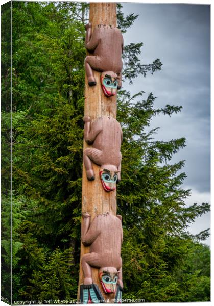 Tlinget totem poles, Saxman Canvas Print by Jeff Whyte