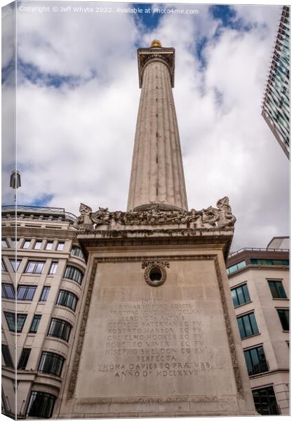 Monument to the Great Fire of London Canvas Print by Jeff Whyte