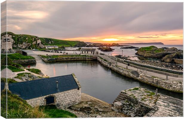 "Enchanting Sunset at Ballintoy Harbour" Canvas Print by KEN CARNWATH