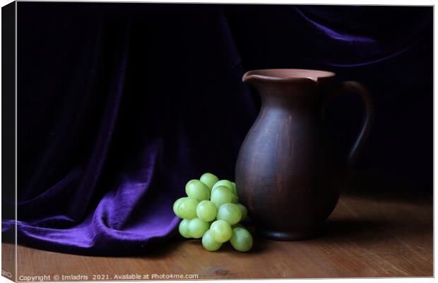 Earthenware Pitcher and Grapes Still-life Canvas Print by Imladris 