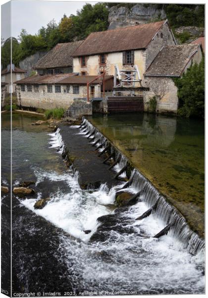 Weir on the River Loue,  Lods, France Canvas Print by Imladris 
