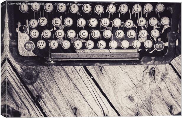 Old and weathered antique typewriter keyboard on wooden background in greyscale. Canvas Print by Kristof Bellens