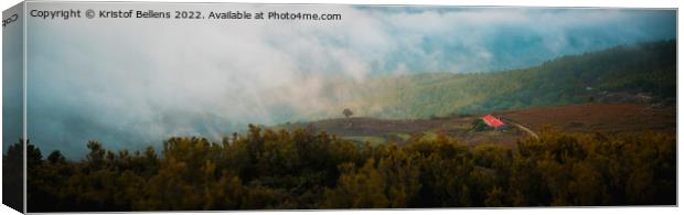 Panorama shot of evening fog rolling in on the mountains of Serra de Monchique in Algarve, Portugal during early autumn. Canvas Print by Kristof Bellens